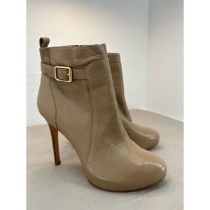 Ann Taylor Petra Buckle Booties Leather Beige Tan High Heel Fawn. Size 7.5